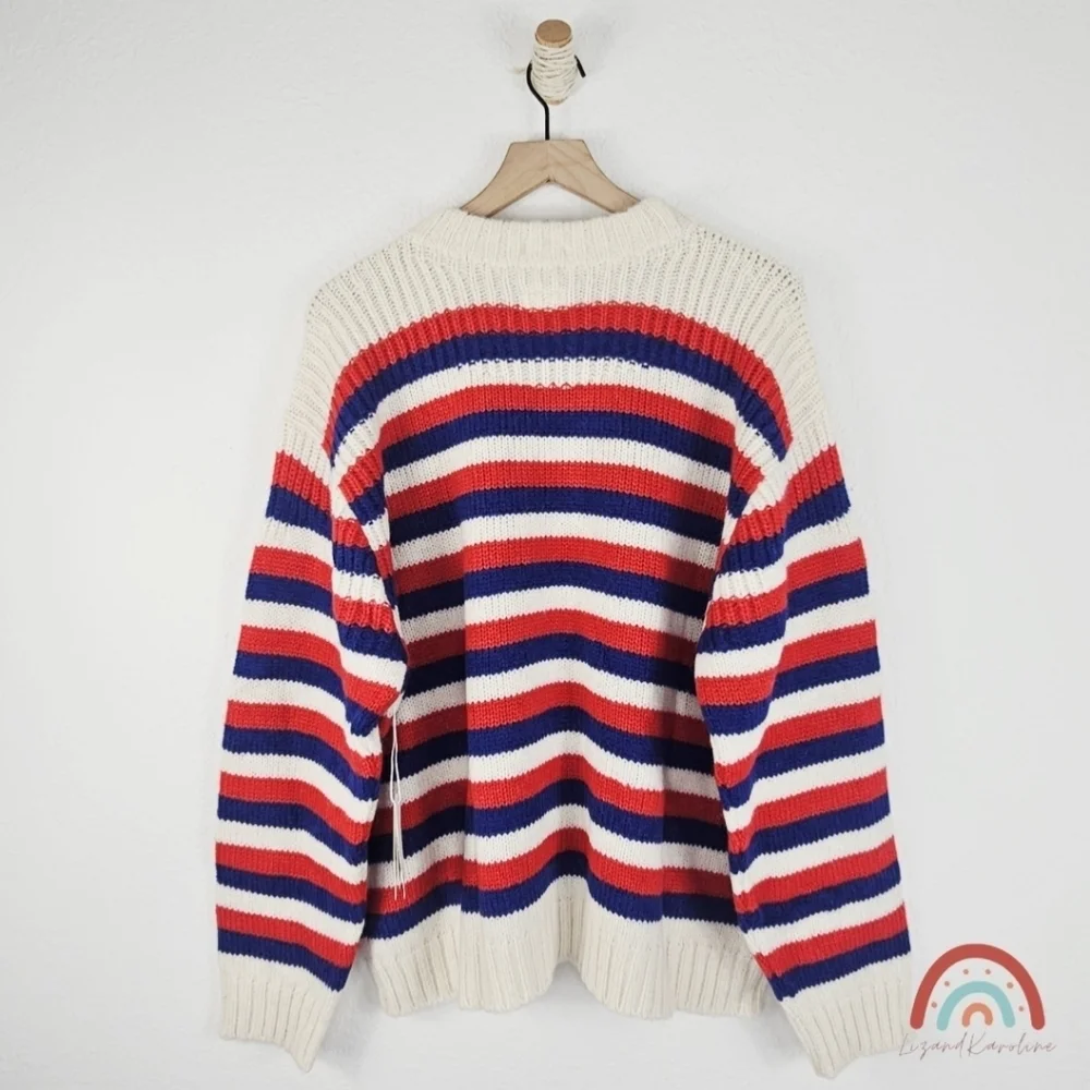 New! Mother The Biggie Oversized Sweater Overboard Stripped